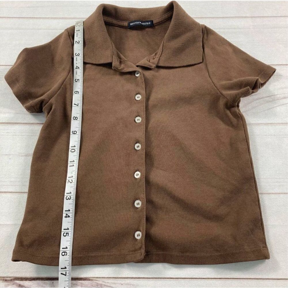 Brandy Melville Womens Brown Caroline Short Sleeve Button Front Collared Top OS - Picture 8 of 8